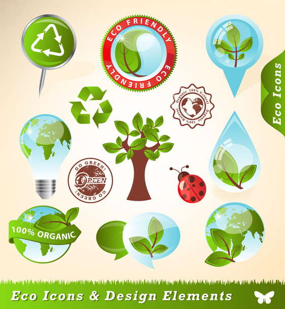 Ecology icons and design elements - Vetor, Imagem