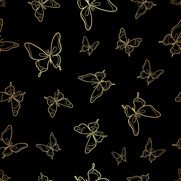 Black and gold butterfly. Vector butterfly seamless repeat pattern design background. - Vektor, Bild