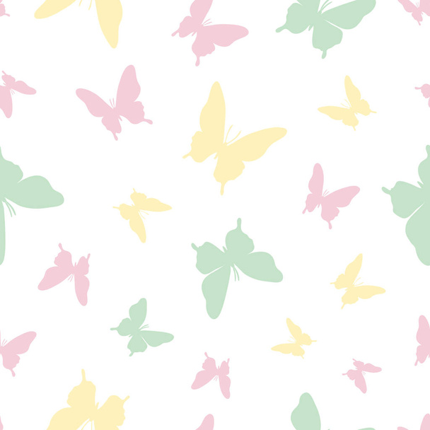 Seamless butterfly vector repeat pattern background. Colorful spring wallpaper. Cute butterfly silhouette design. - Διάνυσμα, εικόνα