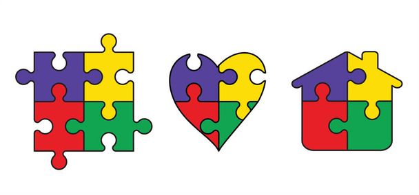 Cartoon autism ribbon. Vector world awareness day. Puzzle line pattern. puzzle pieces icon or pictogram. Autism spectrum disorder (ASD) is a neurological and developmental disorder with social skills. - Vector, afbeelding
