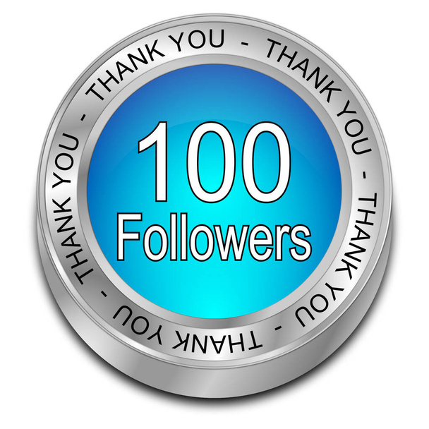 100 последователей Спасибо Blue- 3D иллюстрации - Фото, изображение