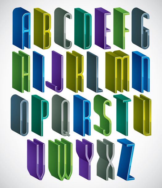 3d colorful letters tall and thin alphabet. - Vector, Image