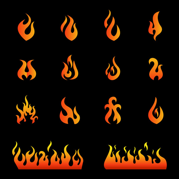Chamas de fogo, ícones definidos
 - Vetor, Imagem