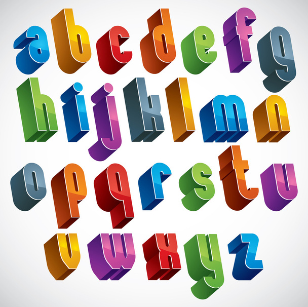 3d font, vector colorful letters, geometric dimensional alphabet - Vector, Image