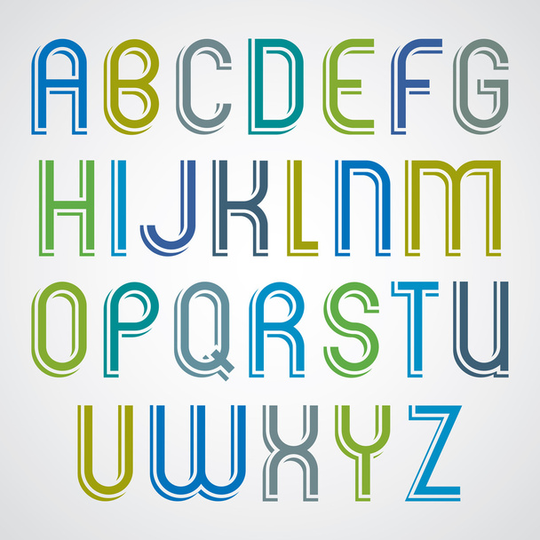 Colorful cartoon slim font, rounded upper case letters with whit - Vektori, kuva