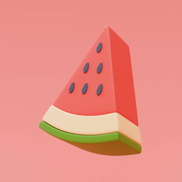 3d rendering of watermelon isolated on red background,summer vacation concept,summer elements,minimal style.3d render. - Foto, Imagen