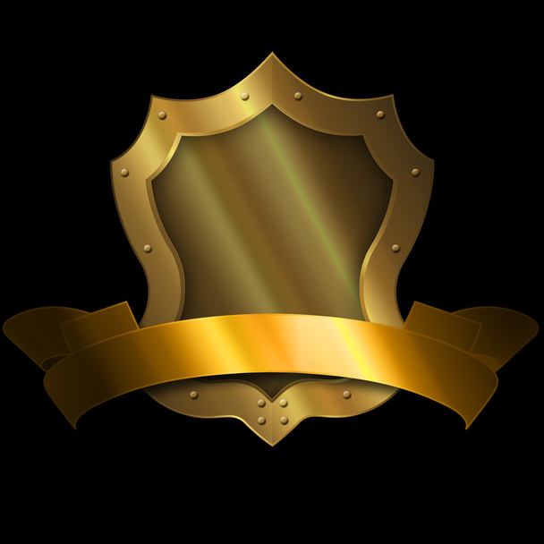 Medieval gold shield and gold ribbon. - Zdjęcie, obraz
