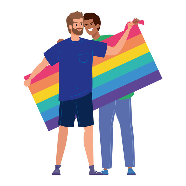 gay pareja con bandera - Vector, imagen