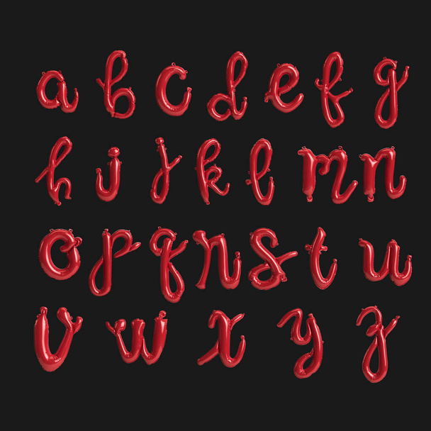 Alphabet ballons manuscrits Illustration 3D de ballons rouges isolés sur fond noir - Photo, image