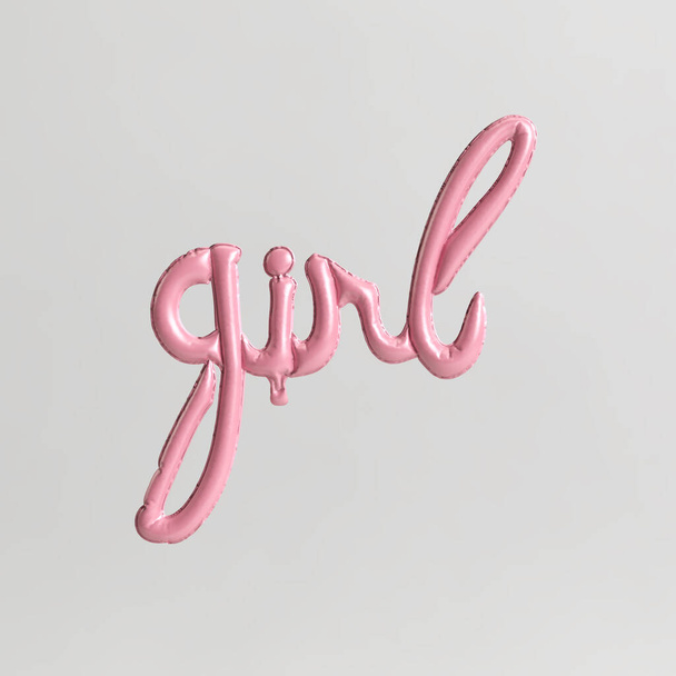 Girl word-shaped 3d illustration of type 4 pink balloons isolated on white background - Foto, afbeelding