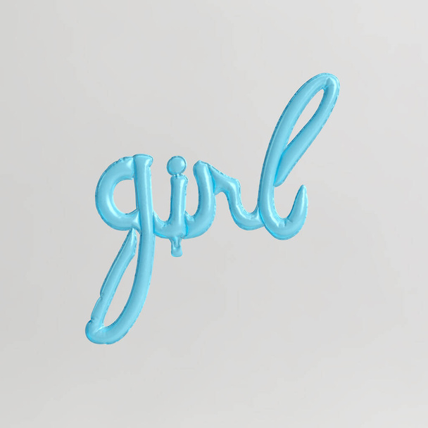 Girl word-shaped 3d illustration of skyblue balloons isolated on white background - Foto, afbeelding