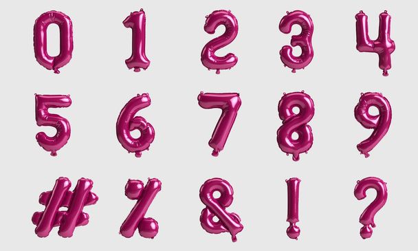 Number table and mark 3d illustration of type 3 pink balloons isolated on white background - Fotoğraf, Görsel