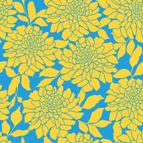 Seamless blue vector floral background. Yellow chrysanthemums on a blue  background. monochrome - Vector, Image