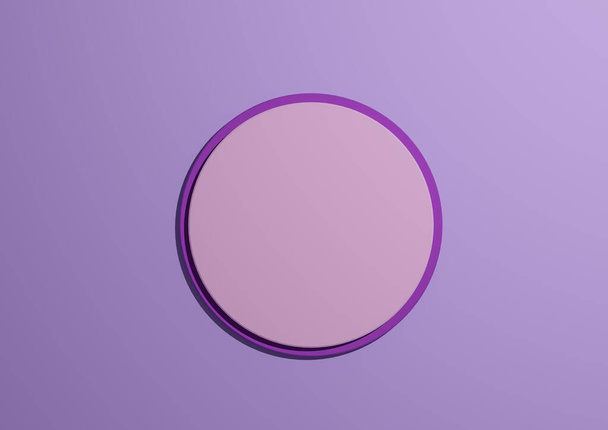 3D illustration of a light pink circle podium or stand top view flat lay product display minimal, simple pastel purple background with copy space for text - Foto, Bild