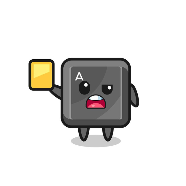 cartoon keyboard button character as a football referee giving a yellow card , cute design - Vector, Image