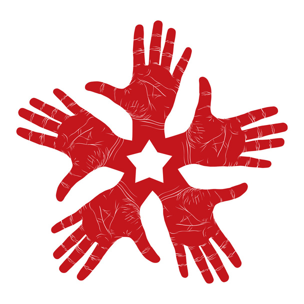 Five open hands abstract symbol with pentagonal star, detailed v - Vektor, kép