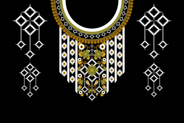 黒の背景に伝統的な美しい図部族の幾何学的な民族のネックレスの花のパターン。アステカスタイルの刺繍抽象的なベクトルのイラスト。. - ベクター画像