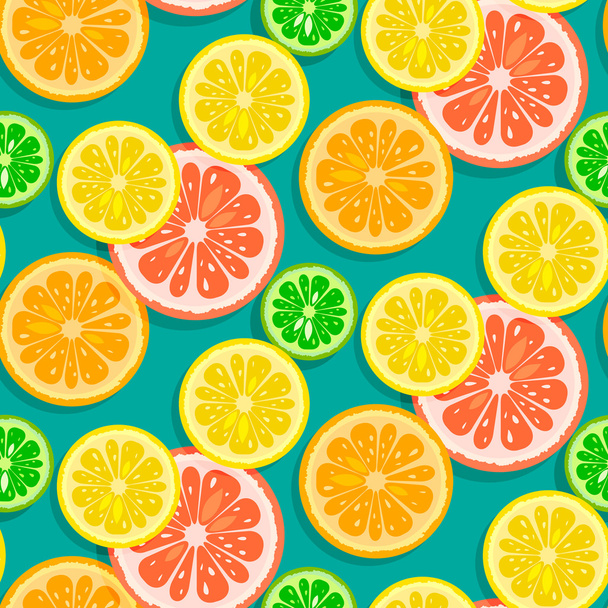 Seamless citrus fruits background vector (grapefruit,lime,lemon, - Vector, Image
