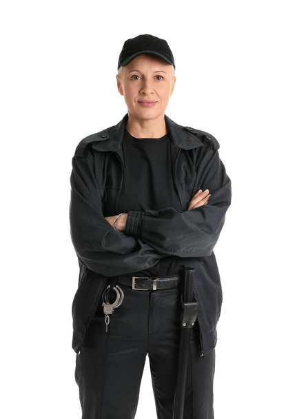 Γυναίκα φρουρός ασφαλείας απομονωμένη στα λευκά. - Φωτογραφία, εικόνα