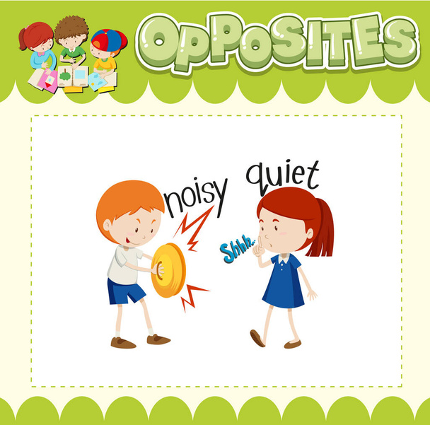 Educación word card of English opposites word illustration - Vector, imagen