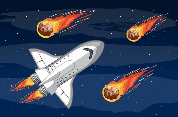 A spaceship in the space with meteorite illustration - Vector, Image