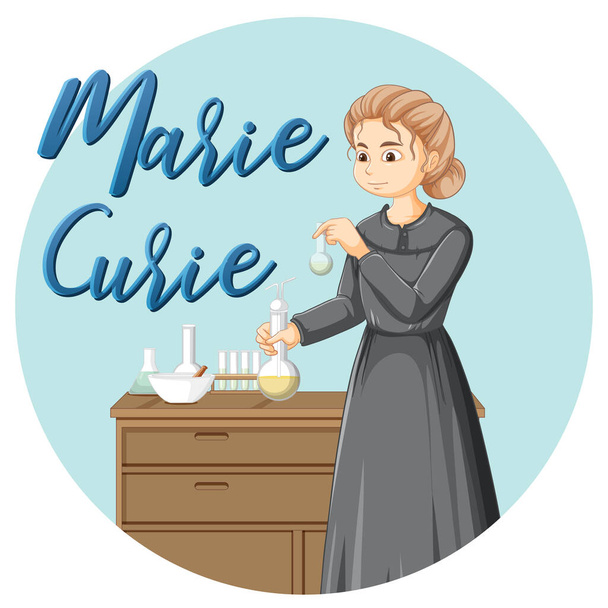 Çizgi film stilinde Marie Curie 'nin portresi - Vektör, Görsel