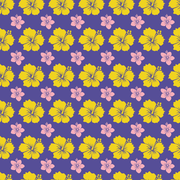 Vector hibicus yellow and pink color flowers seamless pattern background - Vector, Image