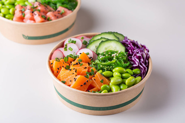 Vegan Poke bowl with Plant based seafood, salmon, tuna - Photo, Image