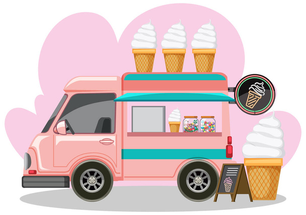 Concepto de mercado de pulgas con helado camión de comida ilustración - Vector, imagen