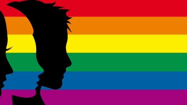 Personas animadas con arco iris. Paz o orgullo gay desfile concepto, lgbtqia derechos - Metraje, vídeo