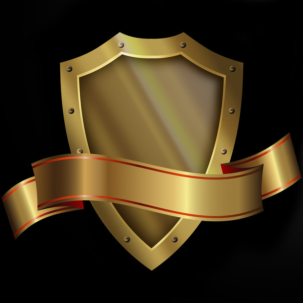 Medieval gold shield and gold ribbon. - Fotografie, Obrázek