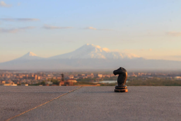 Musta shakkiritari Ararat-vuoren taustalla Jerevanissa. Etelä-Afrikka - Valokuva, kuva