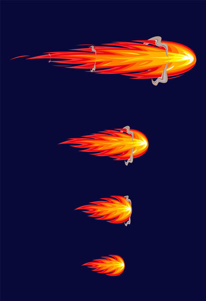 Red fire flame shot with smoke. Flat red flame sprite sheet. Comet. Animation for cartoon or game. Vector - Vector, Image