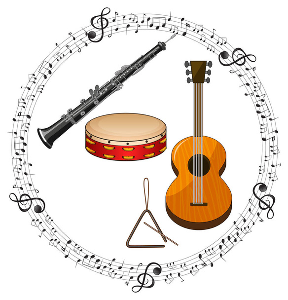 Instrument de musique avec musique mélodie symbole dessin animé illustration - Vecteur, image