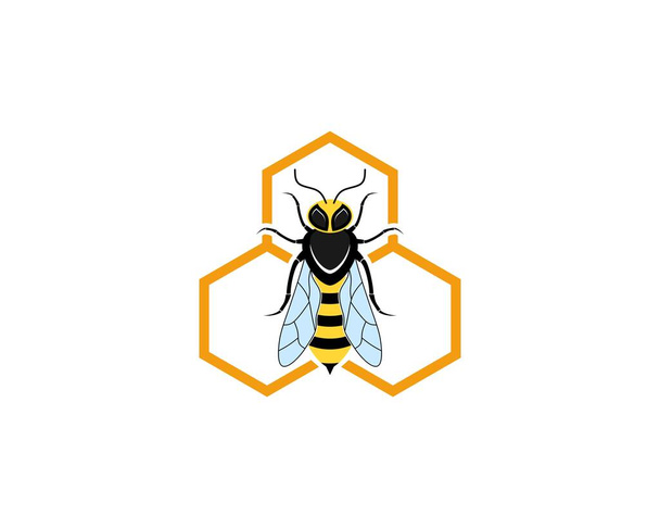 Bijen in het zeshoek bijenkorf illustratie logo - Vector, afbeelding