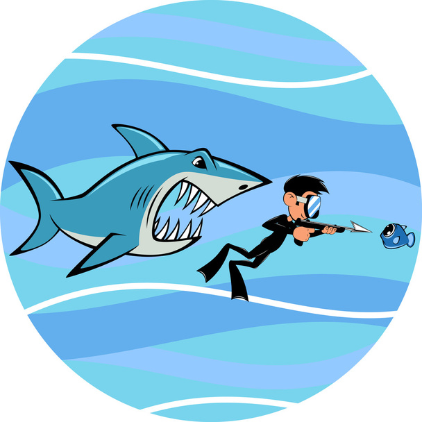 Shark and diver - Vector, afbeelding