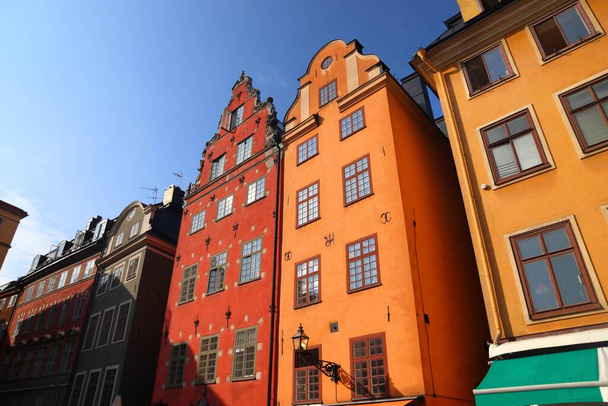 Stockholm city landmarks in Sweden. Stortorget square architecture in the Old Town. - Foto, Imagen