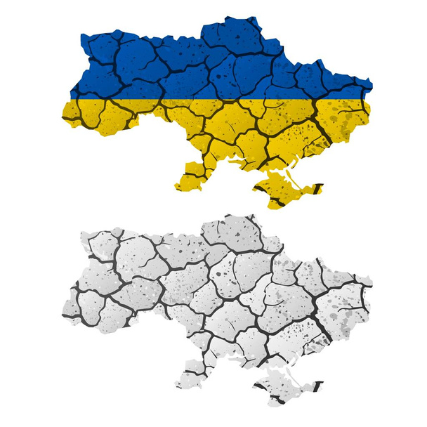 Risse in der ukrainischen Landkarte Kriegsgebiet - Vektor, Bild