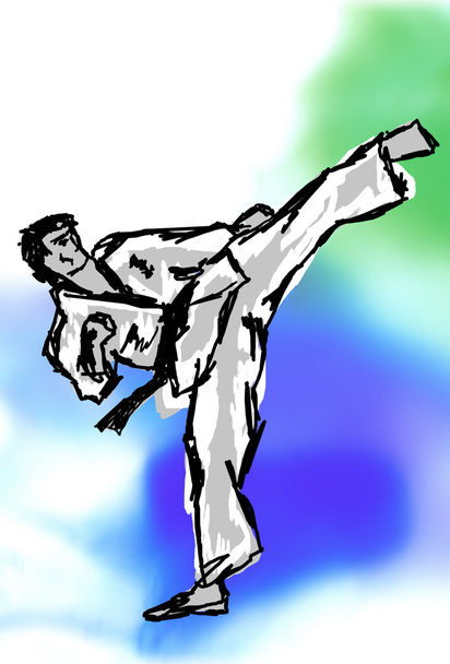 Karate, Taekwondo magas rúgás yoko gery. - Fotó, kép