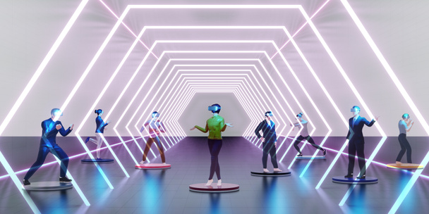 Metaverse Sociale Netwerken Avatars VR Bril Mensen & Activiteiten Social Connect Metaverse 3D Illustraties - Foto, afbeelding