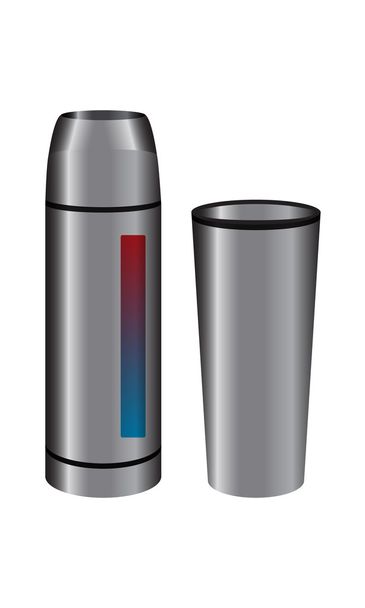 Steel thermos with thermo-cup - Vector, Image
