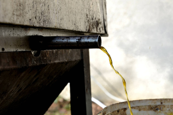 travail d'un apiculteur faisant fondre de vieux peignes de cire foncée remplis de maladies dans une chaudière à vapeur en acier inoxydable. la cire fond avec de la vapeur chaude et s'écoule à travers un tube dans un récipient. brûler des rayons de miel avec la peste - Photo, image