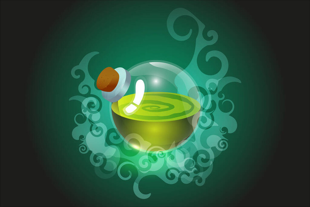Magic potion. Cartoon game interface element, alchemist bottles with elixir or potion. Fantasy game vector object, user interface icon. Fantasy and fairy tale object for design. - Vector, imagen