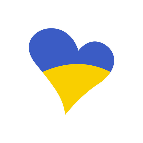 Heart in colors Ukrainian flag  isolated on white background. Peace concept. Vector flat illustration. Design for print, sticker, banner - Διάνυσμα, εικόνα