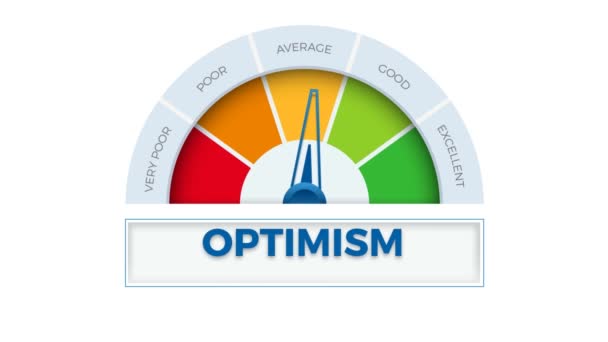 Kiváló optimizmus a mérőn. Sebességmérő, amely az optimizmus szintjét méri. Animált illusztráció krómkulccsal - Felvétel, videó