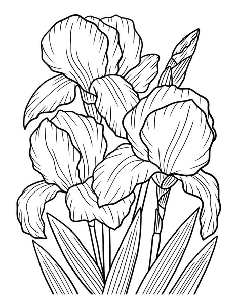 Irises Flower Coloring Page для взрослых - Вектор,изображение