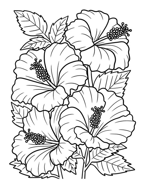 Hibiscus Flower Coloring Page for Adults - Vektori, kuva