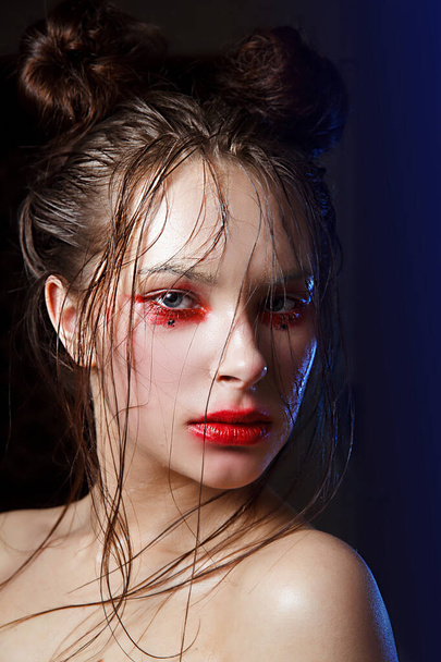 portrait girl wet fashion makeup - Photo, image