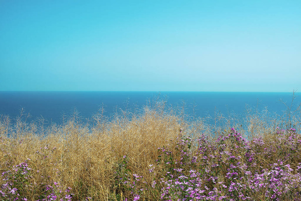 Морской пейзаж мыса Фьолент, Крым, Украина летом. Путешествие, концепция аннексии.  - Фото, изображение