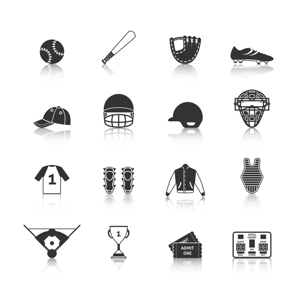 Siyah beyzbol Icons Set - Vektör, Görsel